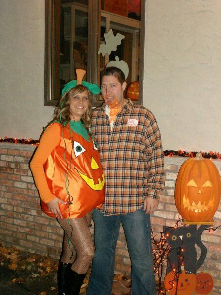 Peter the pumpkin eater and a pumpkin Halloween costume! Great Pumpkin Costume, Cheater Cheater Pumpkin Eater, Peter Peter Pumpkin Eater Costume Couple, Peter Peter Pumpkin Eater Costume, Peter Pumpkin Eater Couples Costume, Pumpkin Heads Couple, Meme Couple Costumes, Peter Peter Pumpkin Eater, Pumpkin Eater