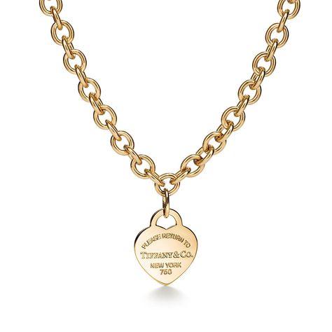 Inspired by the iconic key ring first introduced in 1966, the Return to Tiffany™ collection is a classic reinvented. This standout silhouette embodies the collection's celebrated aesthetic. Wear this necklace on its own or layer with chains of various lengths for an elevated look. 18k yellow gold; Motif size, medium; 16" long. | Return to Tiffany™ Heart Tag Necklace in Yellow Gold, Medium Tiffany Gold Jewelry, Tiffany And Co Jewelry Gold, Tiffany And Co Necklace Gold, Tiffany Necklace Gold, Gold Tiffany Necklace, Tiffany Gold Necklace, Tiffany Heart Tag Necklace, Tiffany Co Necklaces, Tiffany And Co Gold