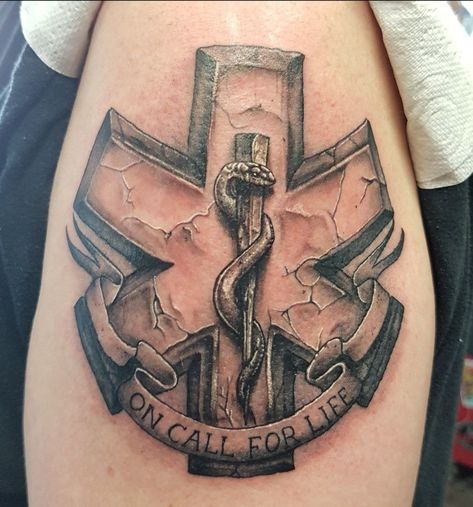 Ems Star Of Life Tattoo, Ems Tattoos Paramedics, Ems Tattoo Ideas, Army Medic Tattoo, First Responder Tattoo Ideas, Fire Tatoos, Star Of Life Tattoo, Er Tattoo, Emt Tattoos