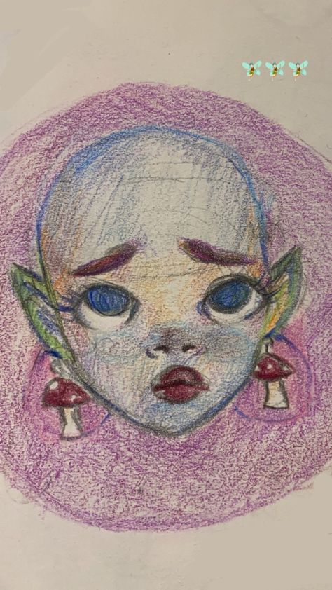 Fairycore Art Drawing, Alt Things To Draw, Fairy Grunge Drawing Ideas, Fairycore Drawing Ideas, Fairy Grunge Drawing, Fairy Aesthetic Drawing, Fairy Drawings Aesthetic, Fairy Face Drawing, Sketches Alt