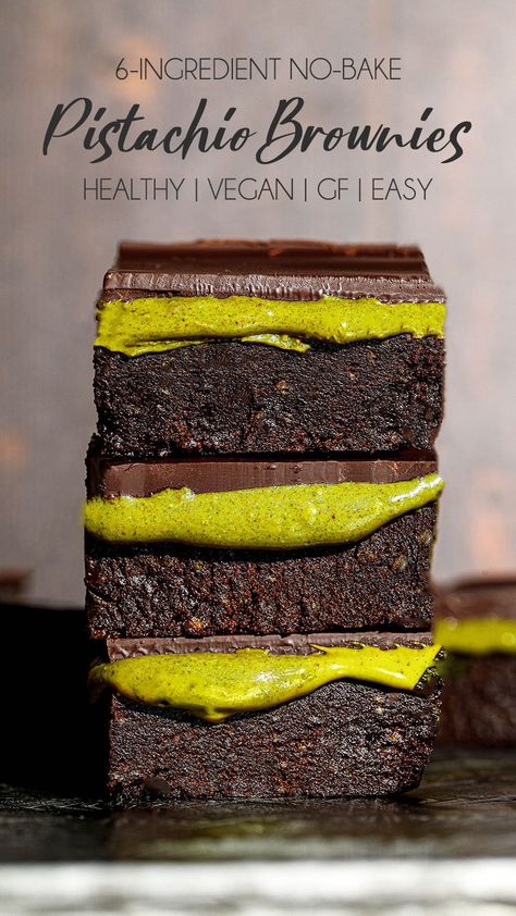 5-Ingredient No-bake Pistachio Brownies Healthy Vegan Treats, Healthy Pistachio Dessert, Pistachio Butter Dessert, Pistachio Brownies, Vanilla Protein Shake, Pistachio Dessert, Brownie Recipes Healthy, Pistachio Recipes, Pistachio Butter