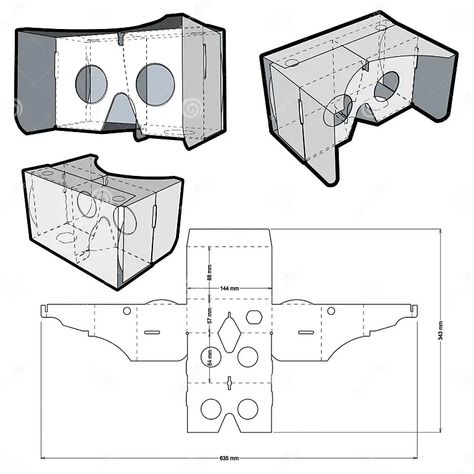 Google Cardboard and Die-cut Pattern. Stock Vector - Illustration of display, gift: 185348689 Diy Vr Headset, Vr Cardboard, Vr Goggles, Vr Box, Google Cardboard, Circle Template, Vr Headset, Gift Cake, Template Google