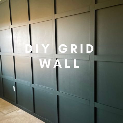 Feature grid wall painted in a dark green…Jasper by Sherwin Williams. Diy Grid Wall, Easy Accent Wall, Grid Board, Dark Accent Walls, Moody Green, Grid Wall, Batten Wall, Dark Green Walls, Board And Batten Wall