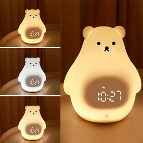 Check out this product on Alibaba App Cross-border Special New Bear Shape Timing Touch Sensing Silicone Alarm Clock with Sleeping Lights Feeding Colorful Lights Cute Kids Alarm Clock, Cute Alarm Clocks, Aesthetic Alarm Clock, Bear Room Decor, Alarm Clock Cute, Cute Clocks, Lamp Room Decor, Bear Night Light, Cute Alarm Clock