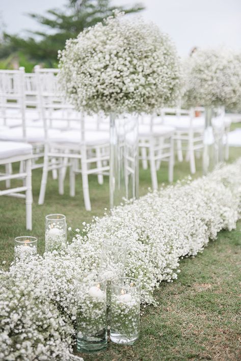 Elegant All Baby’s Breath Wedding Wedding Aisle Decorations Outdoor, Monochromatic Wedding, Wedding Aisle Outdoor, Wedding Ceremony Seating, Gypsophila Wedding, Wedding Isles, Strictly Weddings, Wedding Aisle Decorations, Greenery Wedding Invitations