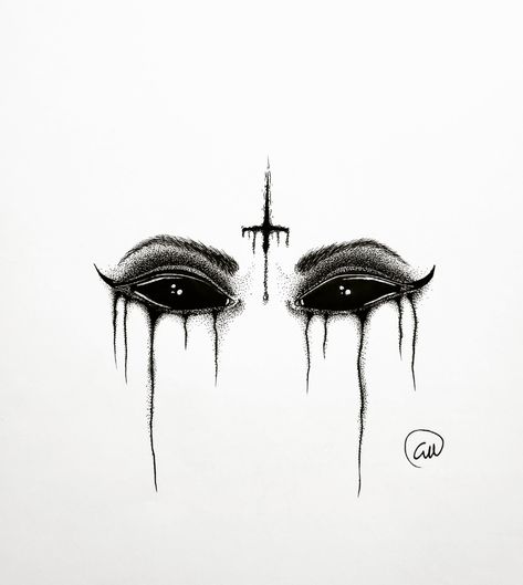 Eyes On The Back Of Neck Tattoo, Tragic Tattoos, Dark Eyes Tattoo, Upside Down Cross Drawing, Dark Creepy Tattoo Design, Small Tattoo Ideas Goth, Dark Thoughts Tattoo, Horror Eye Tattoo, Scary Eye Tattoo