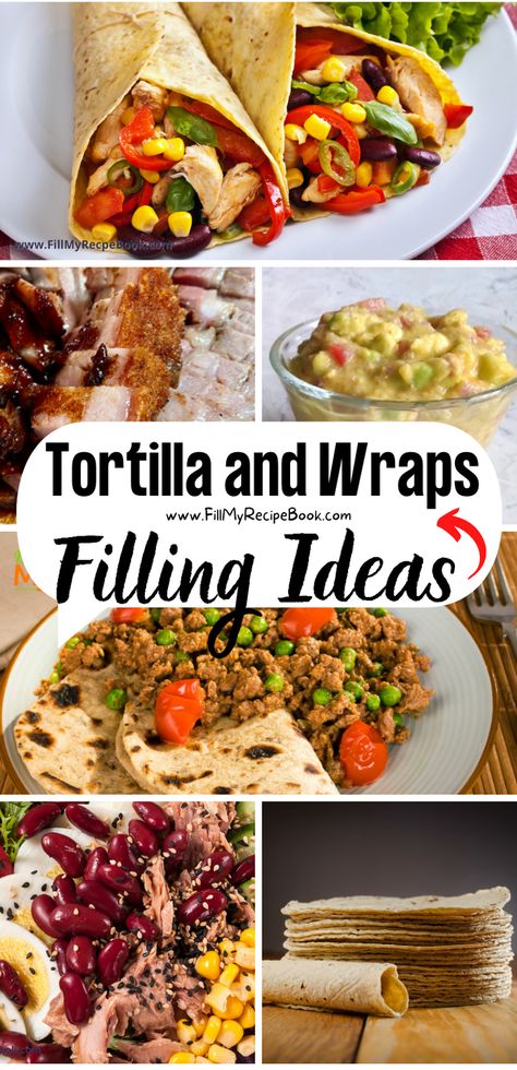 A few ideas to use left overs or simple ingredients for fillings for wraps or tortilla or even crepes and pancakes. using salads or left over meats and a recipe for a homemade tortilla. Recipe Using Tortillas, Recipe Ideas Easy, Wrap Fillings, Healthy Recipe Ideas, Food Advice, Lost 100 Pounds, Healthy Food Facts, Cheap Healthy Meals, Healthy Food List