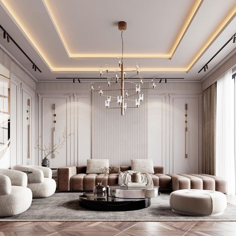 Modern Classic Living Room, Luxury Ceiling Design, Drawing Room Design, False Ceiling Living Room, Luxury Living Room Decor, Drawing Room Interior, Classical Interior, Ceiling Design Living Room, Faux Plafond