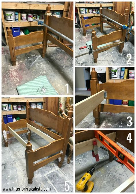 Twin Bed Bench, Crib Repurpose, Distressing Furniture, Bed Frame Bench, Repurposed Headboard, Headboard Benches, Old Bed Frames, Old Headboard, Making A Bench