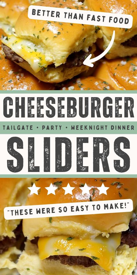 Easy Cheeseburger Sliders Recipe for a Crowd using Ground Beef Best Cheeseburger Sliders, Easy Burger Sliders, Mini Hamburger Sliders, Sliders Recipes Hamburger, Best Sliders, Easy Cheeseburger Sliders, The Best Cheeseburger, Ground Beef Sliders, Burger Sliders Recipes