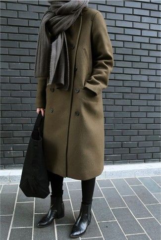 How to Wear Chelsea Boots For Women (222 looks & outfits) | Women's Fashion | Lookastic.com Outfits Minimal, Minimalist Moda, Minimalistic Outfits, Fashion Minimal, Black Wool Coat, Long Winter Coats, Military Coat, Looks Street Style, Large Scarf