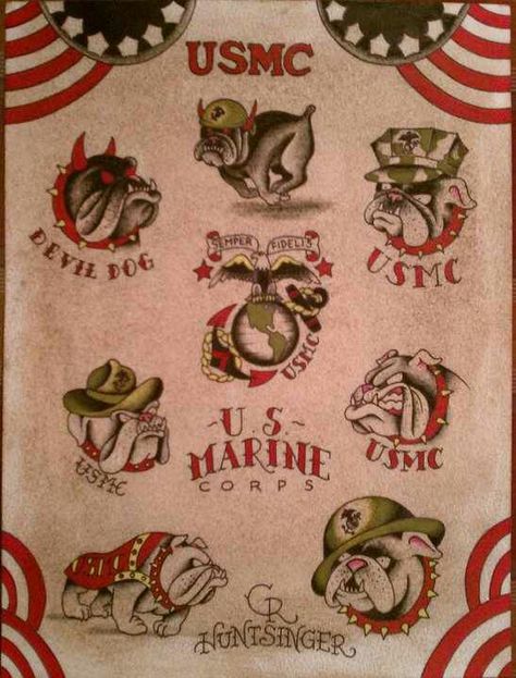 Devil Dog Traditional Usmc Bulldog Tattoo, Sailor Jerry Marine Corps Tattoo, Traditional Marine Corps Tattoos, Traditional Usmc Tattoo, Marine Bulldog Tattoo, American Traditional Bulldog Tattoo, Marine Corps Tattoos For Men, Usmc Bulldog Tattoo, Devil Dog Tattoo