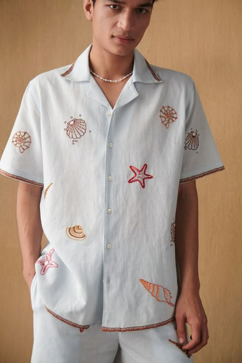 Embroidery Shirt Men, Hand Embroidered Shirt, Stylish Boy Clothes, Diy Embroidery Shirt, Beaded Shirt, Stylish Boy, Printed Linen Fabric, Trendy Shirt Designs, Embroidery Shirt