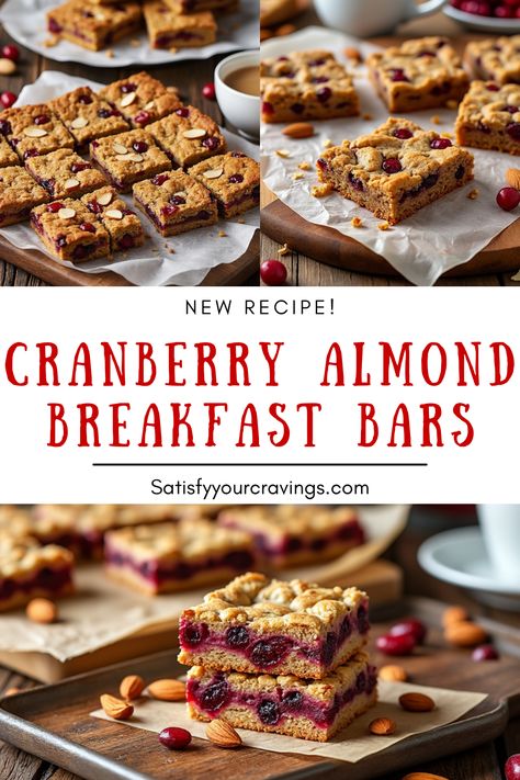 Cranberry Almond Breakfast Bars - Satisfy Your Cravings Recipes With Cranberries Healthy, Cranberry Breakfast Recipes, Healthy Easy Recipe, Almond Breakfast, Breakfast Bars Healthy, Healthy Oats, Cranberry Bars, Bars Healthy, Cranberry Almond