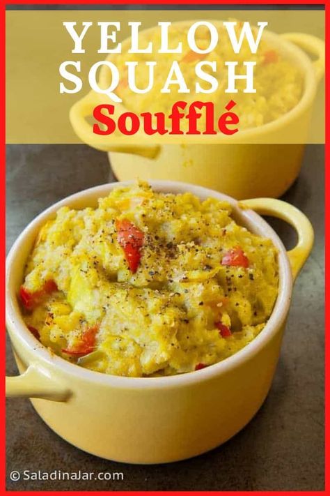 This Baked Yellow Squash Soufflé recipe is fresh and light. It puffs up while it backs then falls a bit as it cools. Squash Souffle, Baked Yellow Squash, Southern Squash Casserole, Fresh Vegetable Recipes, Souffle Recipe, Yellow Squash Casserole, Yellow Squash Recipes, Squash Casserole Recipes, Souffle Recipes