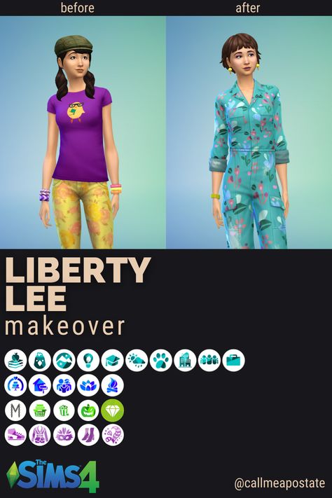 The one where I makeover Liberty Lee. ⭐Available in gallery! BFF Makeover 🆔Gallery ID: callmeapostate 🛠️No CC and no mods! Packs used: 🤍EP: High School Years, Cottage Living, Snowy Escape, Eco Lifestyle, Discover University, Seasons, Cats & Dogs, City Living, Get Together, and Get to Work. 💙GP: My Wedding Stories, Dream Home Decorator, Parenthood, Spa Day, and Outdoor Retreat. 💚SP: Moschino Stuff, Laundry Day Stuff, Movie Hangout Stuff, Spooky Stuff, and Luxury Party Stuff. 💜KITS: Throw... Movie Hangout, Sims4 Lookbook, Snowy Escape, Eco Lifestyle, Spooky Stuff, Luxury Party, Wedding Stories, High School Years, The One Where