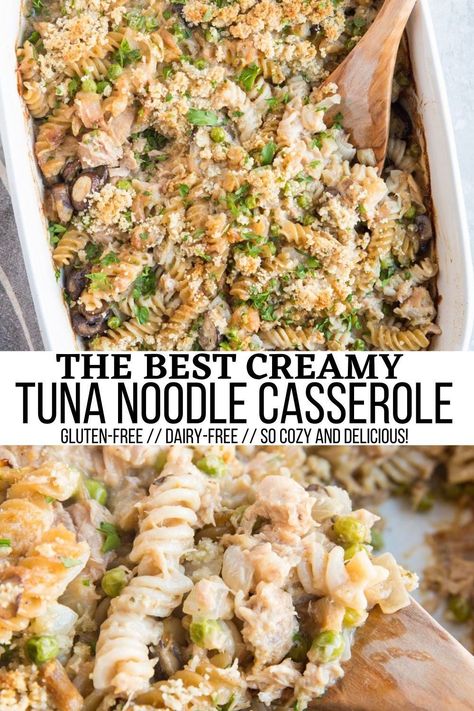 Dairy Free Tuna Casserole, Gluten Free Tuna Casserole, Gluten Free Dairy Free Dinner, Gluten Free Casserole, Tuna Noodle Casserole Recipe, Healthy Casserole, Tuna Casserole Recipes, Dairy Free Recipes Dinner, Healthy Tuna