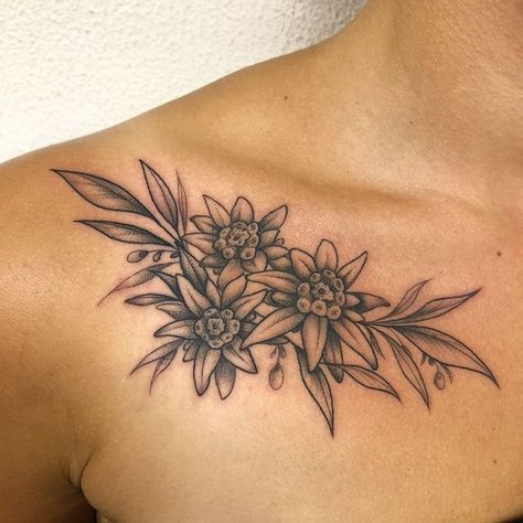 Little edelweiss collar for Léa’s first tattoo. She smashed it - merci! - - - - - #LadyTattooers #uktta #edelweiss #EdelweissTattoo… | Instagram Edelweiss Tattoo, Upper Leg Tattoos, Nintendo Tattoo, Back Of Leg Tattoos, Tattoo Sites, Lower Leg Tattoos, Zelda Tattoo, Leg Tattoo Men, Leg Tattoos Women