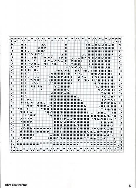 tendina gatto filet - magiedifilo.it punto croce uncinetto schemi gratis hobby creativi Kat Haken, Filet Crochet Charts, Fillet Crochet, Crochet Curtains, Cat Cross Stitch, Crochet Tapestry, Crochet Cross, Cross Stitch Animals, Tapestry Crochet