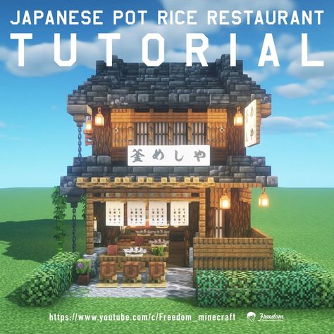 Freedom. on Instagram: “Japanese Pot rice restaurant tutorial video up!! #Japanese #townhouse #minecraft #minecrafter #minecrafters #minecraftpc #minecraftpe…” Minecraft Restaurant Building, Cute Minecraft Restaurant, Japanese Village Minecraft Builds, Minecraft Tokyo Builds, Minecraft Pixelmon House Ideas, Japanese Tea House Minecraft, Minecraft Building Ideas Restaurant, Minecraft Japanese Town Ideas, Mincraft Idea Japan