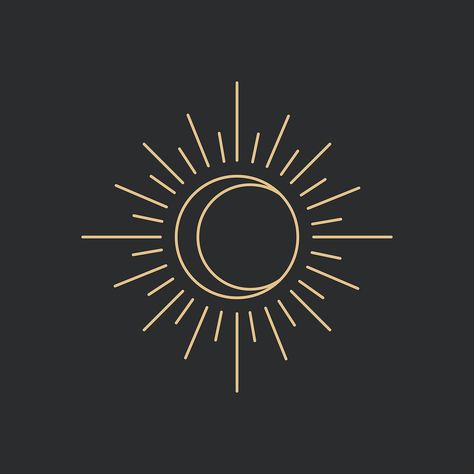 Moon inside the sun modern celestial linear style on black background | free image by rawpixel.com / audi Moon Inside Sun Tattoo, Moon In Sun Tattoo, Moon Inside Sun, Sun Moon Logo, Sun And Moon Logo, Linear Tattoo, Sun Moon Tattoo, Sun Vector, Moon Sun Tattoo