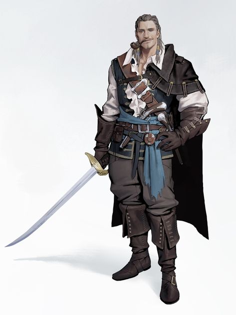 Pirate Design Character, Dongho Kang, Pirate Character Art, Swashbuckler Rogue, Pirate Designs, Pirate Rpg, Pirate Outfit, Pirate Art, Heroic Fantasy