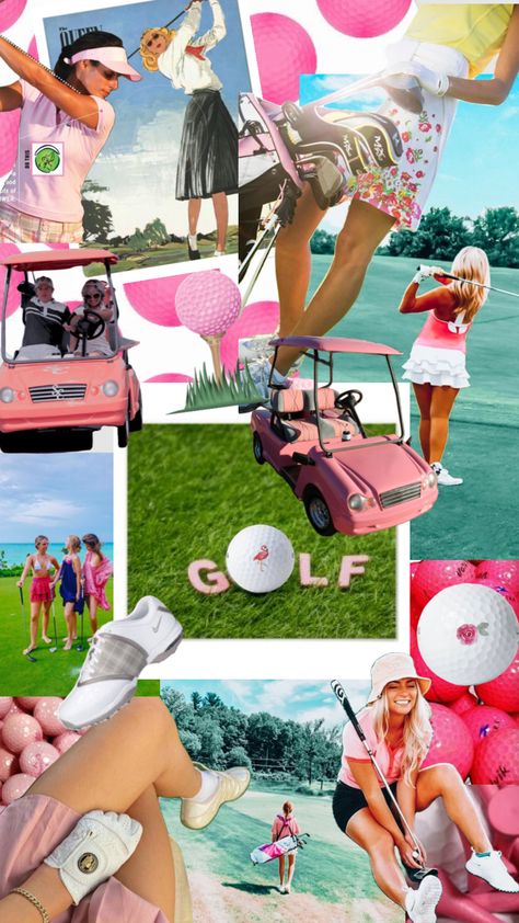 #golfcore #golf #golfgirl #pink #preppy #prep #collage #aesthetic #sportyaesthetic #sport #sportsoutfit Golf Pink Aesthetic, Golf Collage, Pink Golf Outfit, Golf Aesthetic, Golf Preppy, Destin Florida Vacation, Trendy Golf, Cute Golf Outfit, Golf Inspiration