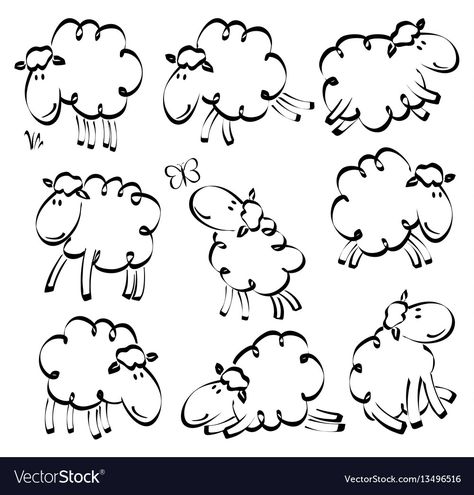 Sheep Drawing, Sheep Cartoon, Sheep Illustration, Drawing Funny, Easter Drawings, Funny Sheep, Sheep Art, Drawing Vector, Cute Sheep