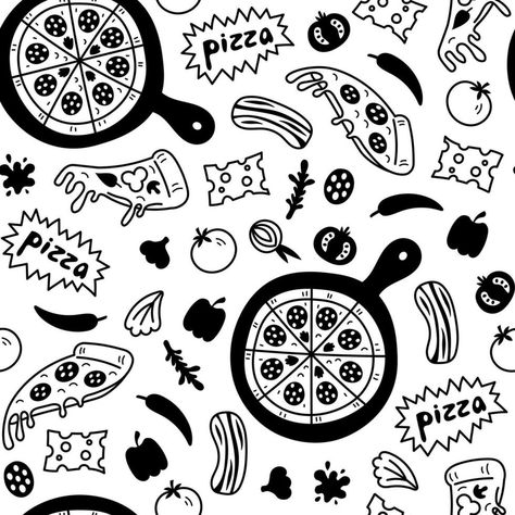 Pizza doodle seamless pattern Pizza Doodle, Pizza Pattern, Pizza Vector, Heart Tree, Logo Banners, Cityscape Photos, Nature Backgrounds, Heart With Arrow, Photo Template