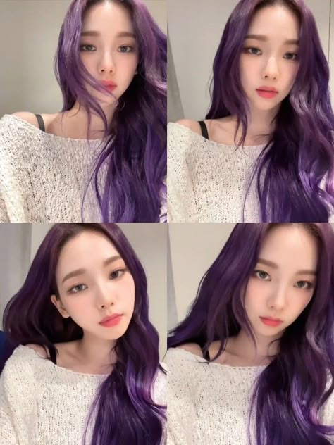 Korean Dating, Blue Purple Hair, Blue Hair Highlights, Dark Purple Hair, Korean Hair Color, Girl Hair Colors, Karina Yoo, Violet Hair, Kpop Hair