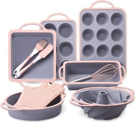 COOKSTYLE Silicone Non-Stick Bakeware Set Bread Loaf Pan, Baking Pans Set, Silicone Baking Pans, Silicone Muffin Pan, Cake Pan Set, Pastry Brush, Baking Equipment, Baking Items, Bundt Cake Pan