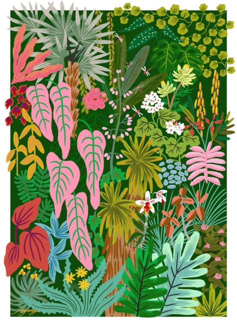 Maus Illustration, Watercolor Whimsical, Jungle Mural, Jungle Illustration, Jungle Art, Plant Painting, Arte Inspo, Plants And Flowers, Tropical Art