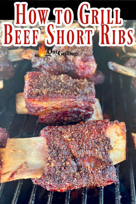 Beef Short Ribs are exceptionally delicious cooked on the grill. Seasoned with our favorite dry rub for ribs that are so tender, juicy and delicious that you might not even need any bbq sauce! Short Ribs On The Grill, Grilled Ribs Charcoal, Rub For Ribs, Grilled Beef Short Ribs, Ribs On The Grill, Grilled Beef Ribs, Bbq Beef Short Ribs, Bbq Beef Ribs, Cooking Short Ribs