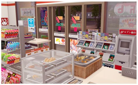 [SIMS4] 7-Eleven convenience store SET | ONI on Patreon Supermarket Layout, Sims 4 Restaurant, Lotes The Sims 4, The Sims 4 Lots, Sims 4 Anime, Vegan Store, The Sims 4 Packs, Tumblr Sims 4, Sims 4 House Design