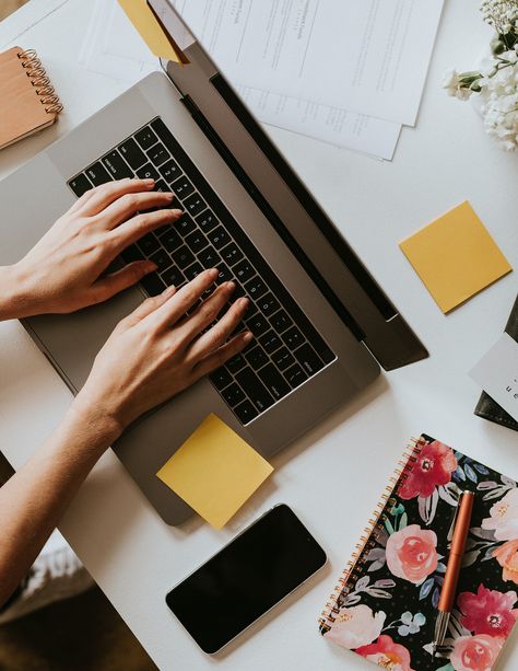 Female blogger working on her laptop at home | premium image by rawpixel.com / Felix Working On Laptop Photography, Work At Home Aesthetic, Work From Home Pictures, Work Flatlay, Working In Laptop, Work From Home Images, Laptop Images, Working Photography, Laptop Photography