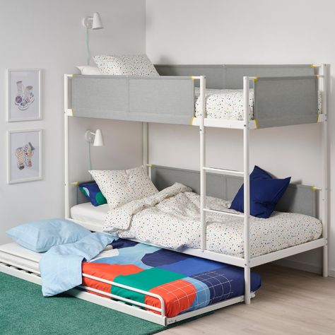 VITVAL Bunk bed frame with underbed - white, light gray - IKEA Cama Ikea, Epoxy Ideas, Cosy Bed, Bunk Beds With Stairs, Bunk Beds With Storage, High Beds, Metal Bunk Beds, Ikea Bed, Low Bed