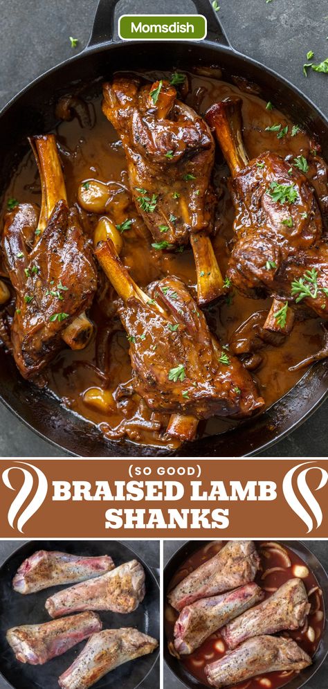 These braised lamb shanks are flavored in a well-seasoned red wine and beef broth liquid, making them deliciously tender. They will be your family favorite! Lambshanks Slowcooker, Lamb Neck Recipes, Best Lamb Shank Recipe, Shank Recipes, Braised Lamb Shanks Recipe, Lamb Shanks Recipe, Lamb Shanks Slow Cooker, Shanks Recipe, Lamb Shank Recipe