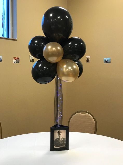 Photo frame and balloon centerpiece | Graduation party centerpieces, Graduation party planning, Birthday party centerpieces 90th Birthday Centerpieces For Men, 60th Centerpiece Ideas For Men, Fun Birthday Centerpieces, 75th Birthday Centerpieces Ideas For Men, Man Centerpieces Ideas, Balloon Centerpieces For Men, Centerpieces Birthday Men, 70th Centerpiece Ideas, Retirement Centerpieces Men