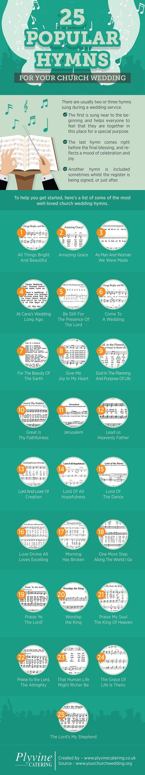 25 Popular Hymns for Your Church Wedding | Plyvine Catering Wedding Hymns, Wedding Infographic, Service Ideas, June Wedding, Wedding Music, Church Wedding, Wedding Time, Red Wedding, Bridal Collection