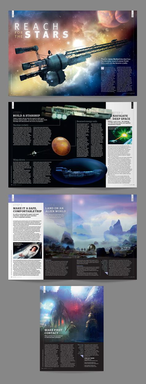 Magazine Layout Design One Page, Science Layout Design, Science Magazine Ideas, Magazine Article Layout Design Ideas, Science Magazine Cover Design, Space Magazine Cover, Magazine Layout Design Illustration, Scientific Article Design, Space Magazine Design