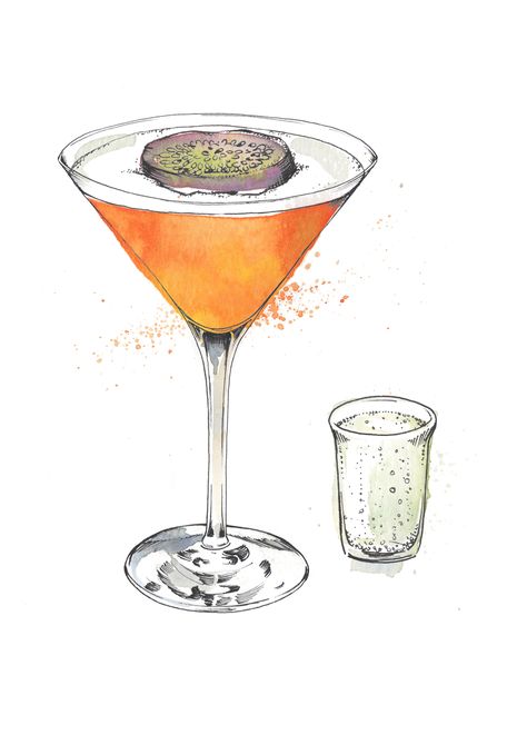 Cocktail Glass Drawing, Cocktail Art Illustration, Martini Watercolor, Cocktail Sketch, Martini Tattoo, Drinks Drawing, Cocktail Drawing, Cocktail Painting, Watercolor Cocktails