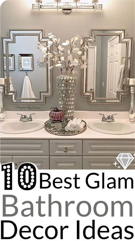 Small Glam Bathroom, Glam Bathroom Decor Ideas, Glam Bathroom Ideas, Diy Bathroom Decor Ideas, Bling Bathroom, Glam Bathroom Decor, Silver Bathroom Decor, Half Bath Decor, Glam Wall Decor