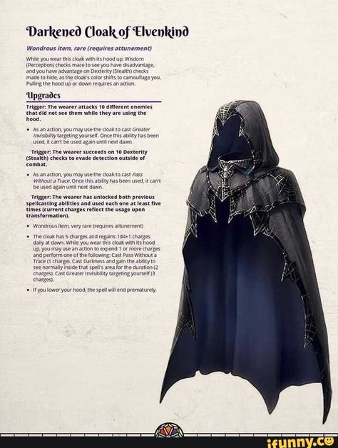 Dnd Magic Items Homebrew Rogue, Lightning Magic Items 5e, Dnd Magic Robe, Wizard Armor Dnd, Dnd Cloak Item, Dnd Armor Homebrew, Dnd 5e Magic Armor, Cloak Of Elvenkind, Dnd Light Armor