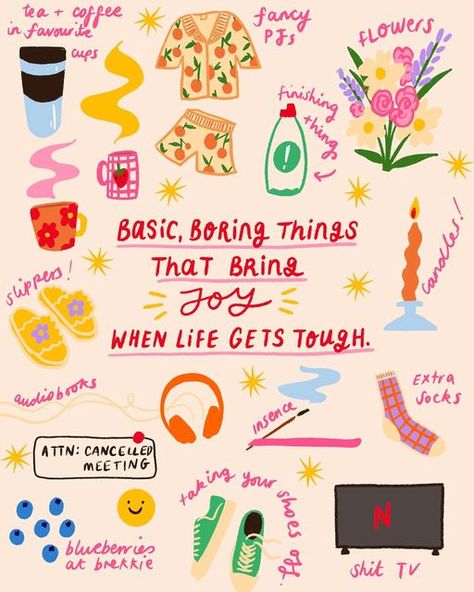 Joys Of Life Art, What Brings Me Joy, Summer Things Aesthetic, Cute Doodle Quotes, Things That Bring Me Joy, Things That Bring Joy, Things That Make Me Happy Journal, Little Doodles Aesthetic, Mood Illustrations