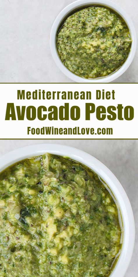 Easy Avocado Pesto vegan, low carb, Mediterranean diet, gluten free, appetizer recipe Avacado Pesto, Low Carb Mediterranean Diet, Avocado Pesto Recipe, Gluten Free Appetizer, Diet Gluten Free, Dressings Recipes, Gluten Free Recipes Appetizers, Vegan Low Carb, Pesto Vegan