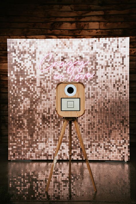 Wooden photobooth Luxury Photobooth, Shimmer Blush, Event Photo Booth, Sequin Wall, Photo Booth Hire, North Wales, North West, Luxury Wedding, Photo Booth