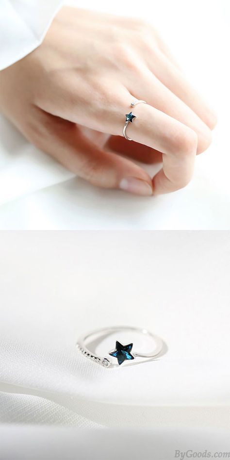 Ring Designs In Silver, Cute Rings Silver Simple, Simple Jewelry Design, Blue Star Ring, Silver Rings Jewelry, Silver Rings For Women Simple, Simple Ring Designs Silver, Silver Ring Designs For Girl, Ring Design For Girls