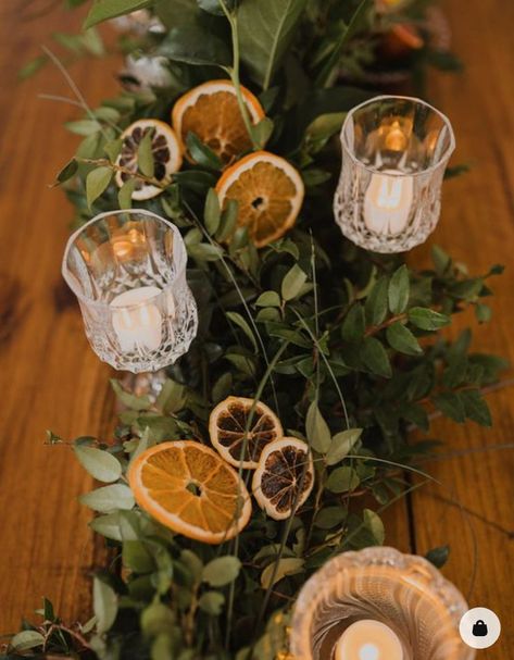 Citrus Theme Tablescape, Citrus Garland Wedding, Center Piece Table Decor, Fruit In Wedding Centerpieces, Dried Orange Wedding Centerpiece, Thanksgiving Wedding Centerpieces, Dehydrated Citrus Wedding Decorations, Eucalyptus And Orange Table Decor, Fruit Table Scape Wedding