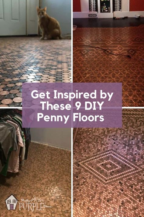 Penny Floors Bathroom, Penny Entryway, Penny Art Projects, Penny Bathroom Floor, Diy Floor Ideas, Diy Penny Tile Pattern, How To Lay Penny Tile Floor, Penny Floor Bathroom, Penny Floor Tile