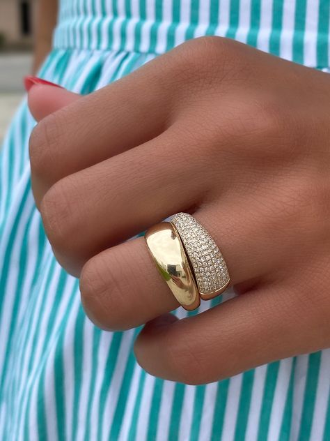 14K Solid Gold .43 CTW Natural Diamonds Size: 7 Fits perfectly with 14KY Dome Ring Diamond Encrusted Ring, Dome Ring, Nail Jewelry, Dope Jewelry, Classy Jewelry, Stacked Jewelry, Jewelry Lookbook, Domed Ring, Girly Jewelry